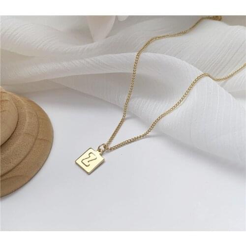 Korean Fashion Simple Solid Color Metal Square Letter Z Relief Pendant Necklace for Women Men Girls Kid Neck Collar Jewelry Gift