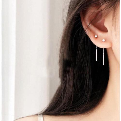 Korean Dangle Earring Geometric block Long Tassel Bar Drop Earrings For Women Minimalism Ear Line Kpop Jewelry Gift