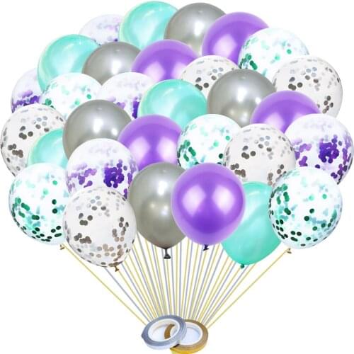 Sequined Confetti 12inch Latex Balloon Suit Hawaii Purple Blue Silver Wedding Summer Holiday Beach Theme Birthday Party 32pcs
