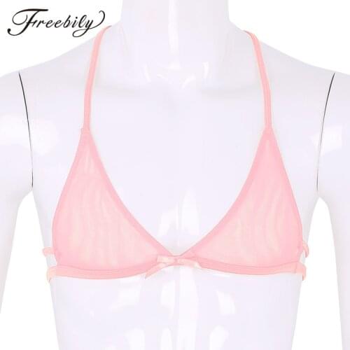 New Mens Sissy Bra Tops Lingerie Mesh See Through Sheer Lace Y-shape Back Bralette Bra Top Sexy Gay Male Underwear Nightwear