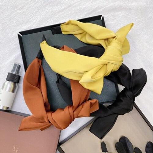 PROLY New Fashion Hair Accessories For Women Wide Side Big Bow Knot Headband Soft Solid Headwear Classic Hair Hoop For Adult