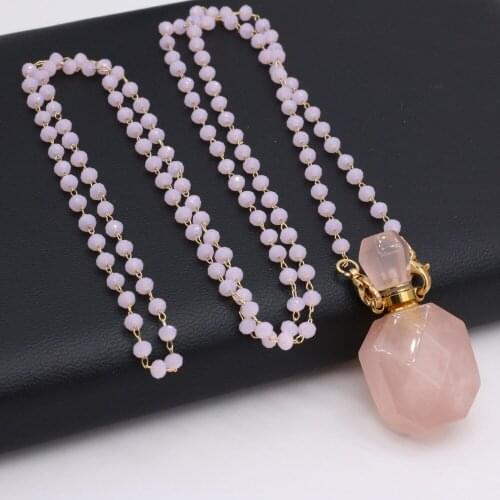 Very Delicate Necklace Natural Stone Rose Quartz Perfume Bottle Pendant Necklace 20x38 mm for Romantic Love Gifts for Ladies