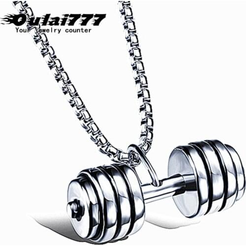 Oulai777 barbell pendant mens necklace stainless steel Fitness wholesale sports style male accessories gift for mens fitness men