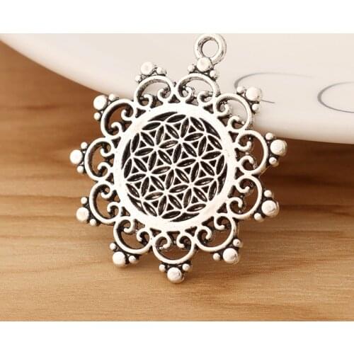 10 Pieces Tibetan Silver Flower of Life Charms Pendants for Jewellery Making Accessories
