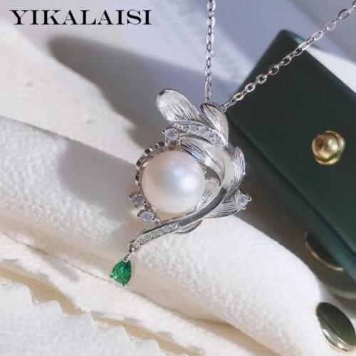 YIKALAISI 925 Sterling Silver Necklaces Jewelry For Women 9-10mm Oblate Natural Freshwater Pearl Pendants 2021 Wholesales