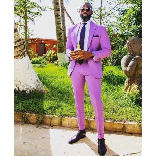Causal African Summer Purple Peak Lapel Men Suits Wedding Slim Fit Groom Tuxedo Terno Masculino Prom Blazer 2 Pc Jacket Pant