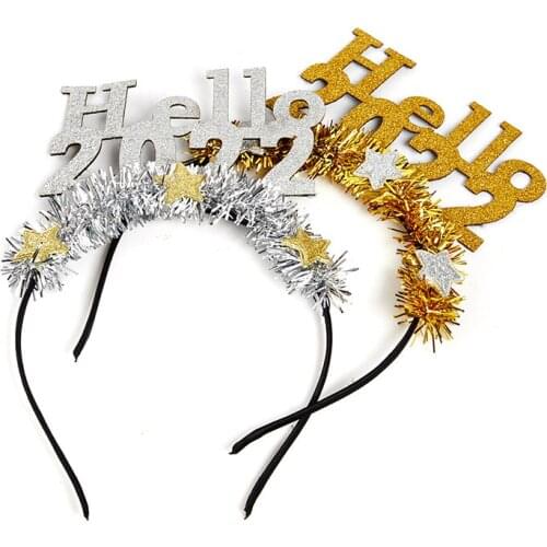 Hello 2022 Headband Sequin Star Hair Bands New Years Party Decor Supplies Tinsel