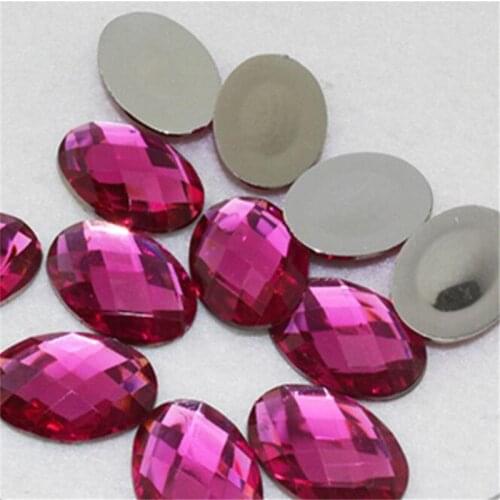 Loose DIY Bling Hot Pink Color Oval Lattice Faceted Acrylic Rhinestone Flatback Acrylic Stone for Hand Craft Art Decoration