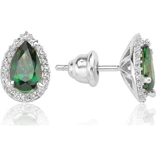 Valori Jewels 1.5 Carat, Zirconia Green And White Pear Gemstone, Rhodium Plated, Sterling Silver Earrings