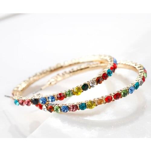 Flashbuy Luxury Type C Color Rhinestone Hoop Earrings for Women Statement Earrings Trend Jewelry Accessories Teen Gift