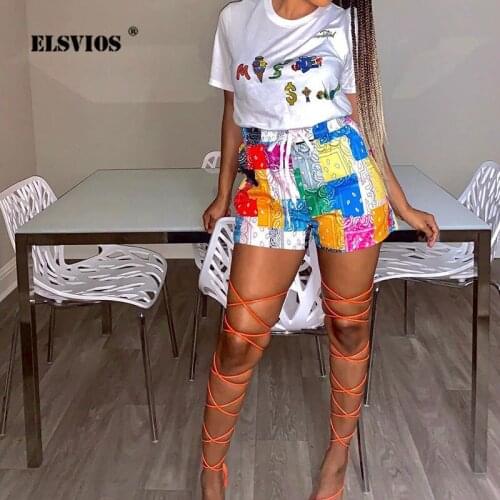 Summer Women Streetwear Fashion Patchwork Printed Casual Home Shorts Loose Beach Pants Drawstring Waist Straight-Leg Short Pant