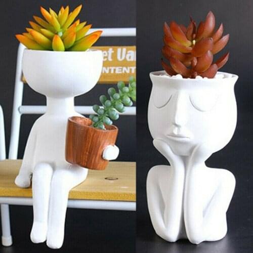 Resin Flower Pot Human Head Face Sculpture Vase DIY For Cactus Succulent Plant Flower Arrangement Garden Home Decor