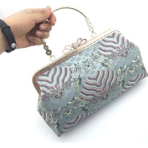 Moire Tapestry Fabric Purse Frame Bags Material Kit with Clasp lock Wedding Party Handle Chain Shoulder Bag with Kissing Lock