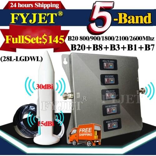 Hot!!Five-Band MobilePhone Booster B20 800 900 1800 2100 2600mhz CellPhone Cellular Amplifier Repeater GSM 2G3G4G Signal Booster