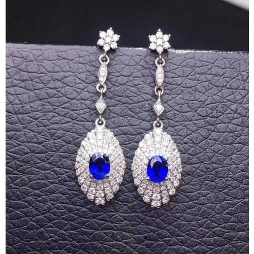 YY512 Sapphire Earrings Stud 18K Gold Jewelry 100% Natural 1.1ct Royal Blue Sapphire Gemstones Stud Earrings for Women
