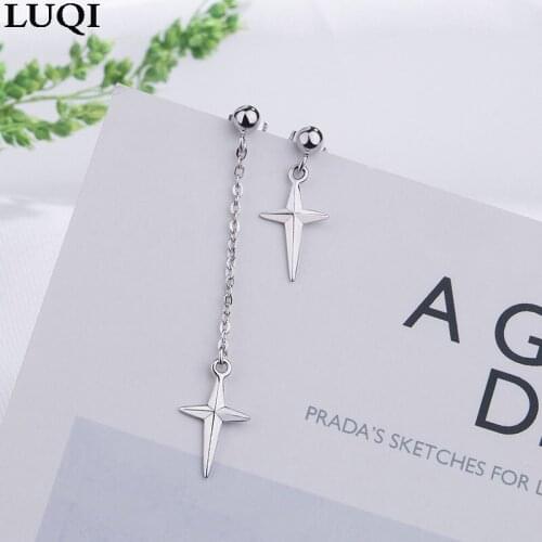 Womens Creative Length Asymmetrical Cross Star Personality S925 Silver Stud Earrings SE145.01