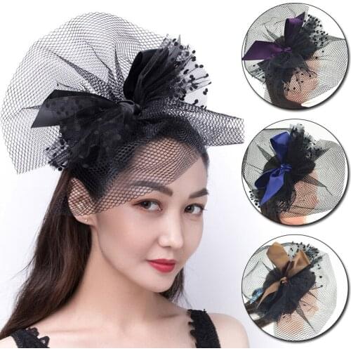 Bow Mesh Ribbon Hair Clip Women Black Dot Net Yarn Charming Hat Headband Ladies Wedding Cocktail Tea Party Headwewar Accessories