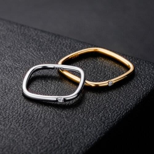 S925 Sterling Silver Square Finger Rings for Women Ladies Single CZ Stone Elegant Simple Geometric Ring Hip Hop Rapper Jewelry