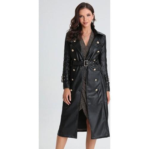 2021Fashion Winter Warmth Faux Leather Coat Elegant Women Black Plus Size Pu Leather Bomber Jacket With Belt