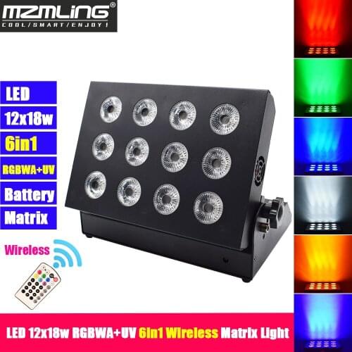 LED 12x18w RGBWA+UV 6in1 Wireless Battery Light DMX512 Matrix Light Professional DJ/Bar/Party/Show/ Theater/ Wedding/Stage Light