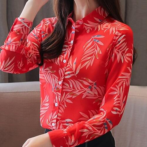 Long Sleeve Print Chiffon Blouse Shirt Women Blouses Blusas Mujer De Moda 2021 Blouse Women Turn Down Collar Office Blouse B703