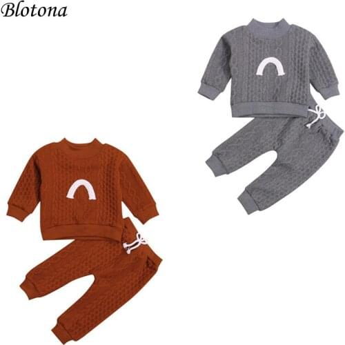 Blotona Baby 2Pcs Fall Outfits, Long Sleeve Mock Neck Rainbow Knitted Pullover Tops + Elastic Waist Pants Set, 0-3Years