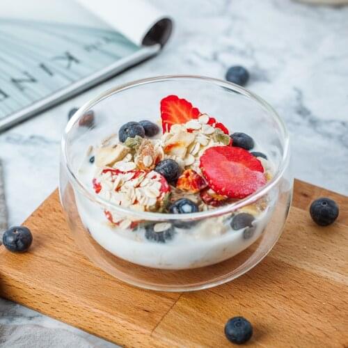 Double-layered Anti-hot Glass Bowl Cute Creative Cutlery Yogurt Ice Cream Bowl Dessert Bowl Transparent Heatproof Small Bowl