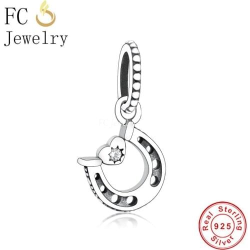 FC Jewelry Fit Original Brand Charm Bracelet 925 Silver Horseshoe Love Heart Bead Dangle For Making Women Valentine Berloque New