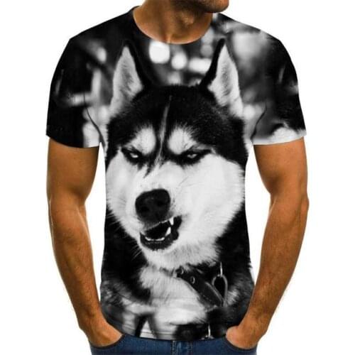 Summer T shirt Men Streetwear Round Neck Short Sleeve Tees Tops Funny Animal Male Clothes Casual Wolf 3D Print Tshirt
