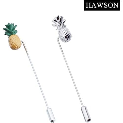 HAWSON Metal Funny Pineapple Brooch Unisex Jewelry Fruit Brooches Pin Long Needle Lapel Pins