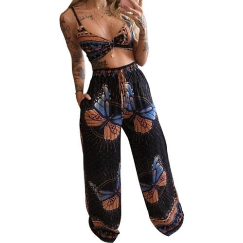 Summer Women Pants Suits Casual Loose Wide Leg Pants Sets Cool Sexy Female Tube Top Suit Shopping Outfits