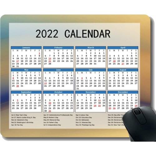 Calendar 2022 Year Mouse Pad,Wavy Light Color Line Anti-Slip Rubber Mousepad with Durable Stitched Edges