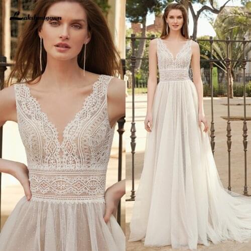 Lakshmigown Vestido Boho Wedding Dresses V Neck A Line Lace Beach vintage Bridal Gowns Custom Bohemian Wedding Dress Plus Size