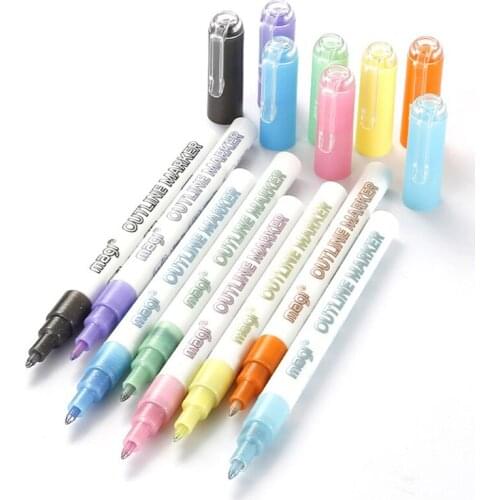 Multicolor dream double line pen 8 color DIY hand account card outline highlighter pen