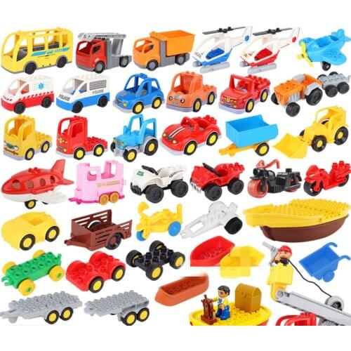 Car Model Children Assemble Toys Big Building Blocks City Traffic Parts Vehicle Trailer Chassis Boat Motorcycle Compatible Duplo