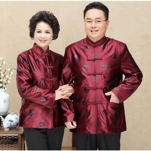 Mens Traditional Chinese Long Sleeve Tang Suit Ancient The Elderly New Year Chinese Red Jacket Kung Fu Jacket Clothing 90