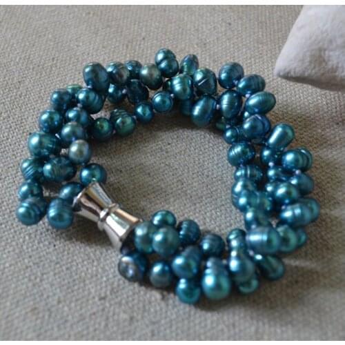 New Favorite Pearl Bracelet Teal 3 Rows Baroque Genuine Freshwater Pearls Fine Wedding Birthday Party Jewelry Charming Lady Gift