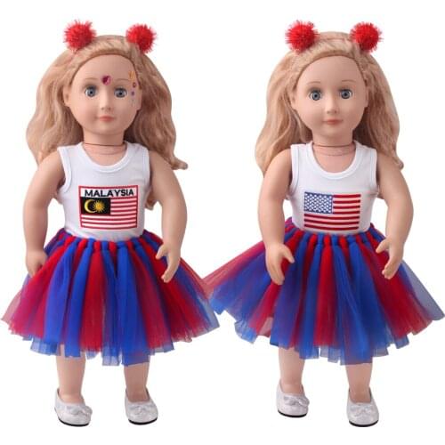Printed Short Sleeves + Yarn Skirt + Wool Ball Hair Hoop Fit 18 Inch American&43cm Baby New Born Doll Clothes Accessories