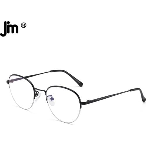 JM Round Blue Light Glasses Men Women Semi-Rimless Anti Blue Ray Computer Fake Clear Glasses