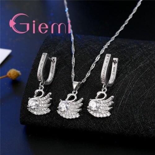 New Goods 925 Sterling Silver Hot Sale Cubic Zircon Pendant Necklace Earrings Set For Women Best Bridal Wedding Jewelry