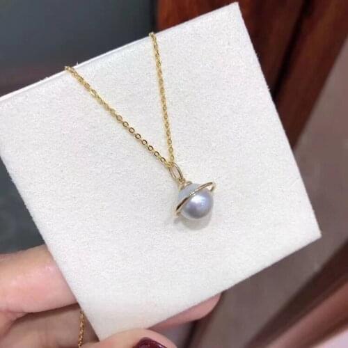 S925 Sterling 8MM White Shell Pearl Real Chain Round Pearl Globe Satellite Pendant Necklace