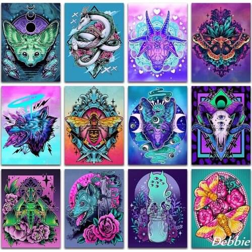 5D Full Square Diamond Painting Embroidery Cross Stitch Animal Colorful Fox Butterfly Wolf Bee Sheep Moth Round Drill Mosaic