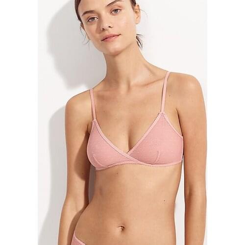 Sexy Women Pink Bra Cross Cup Lace bralette See-Through Lingerie Dot Mesh Underwear Comfort Adjustable Brassiere Top 2020 New