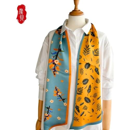 Natural silk long scarf Women ginger luxury hair bag band narrow scarves fashion neckerchief summer headband gift for lady girl