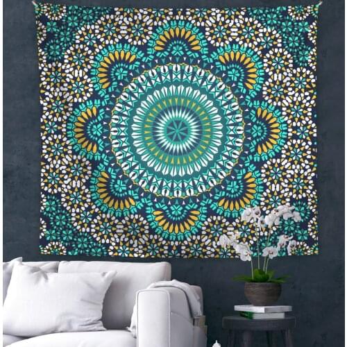 Blue Sketched Floral Medallion Tapestry Bohemian Mandala Wall Hanging Tapestries Art Print Mural Bedroom Living Room Decor