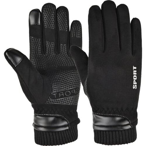 Sport Gloves Mens Autumn And Winter Riding Plus Cashmere Sports Gloves Suede Non-slip Thick Cold-proof Touch Screen Gloves