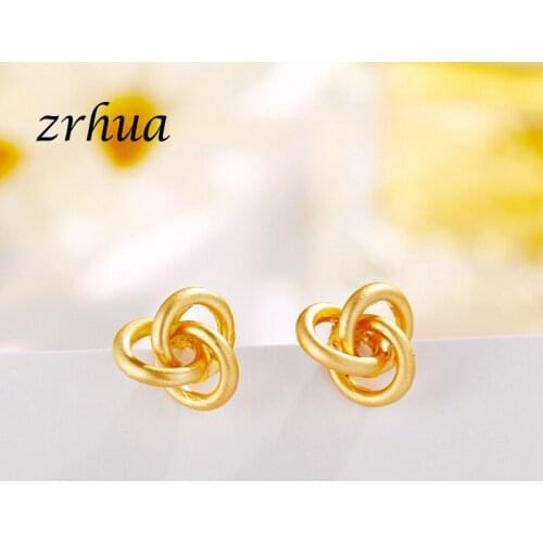 ZRHUA Stylish Geometric Stud Earrings for Women Girls Newest Gold Color Brincos Top Quality Wedding Party Bijoux Wholesale