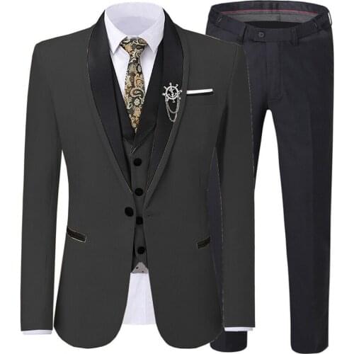 Terno Jaquetas Mens Suits For Wedding Black Peaked Lapel Pink Jacket+Vest+Pants Slim Fit Trajes A Medida Groom Blazer Tuxedos