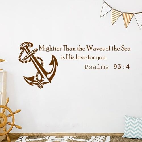 Vinyl Wall Decals Quotes Psalms 93:4 Mightier Than the Waves of the Sea Anchor Nautical Wall Sticker Nursery Bedroom Decor C821