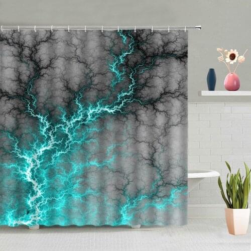 Dream Night Scenery Shower Curtain Gray Blue Lines Lightning Black Background Bathroom Decor Bathtub Curtains Washable With Hook